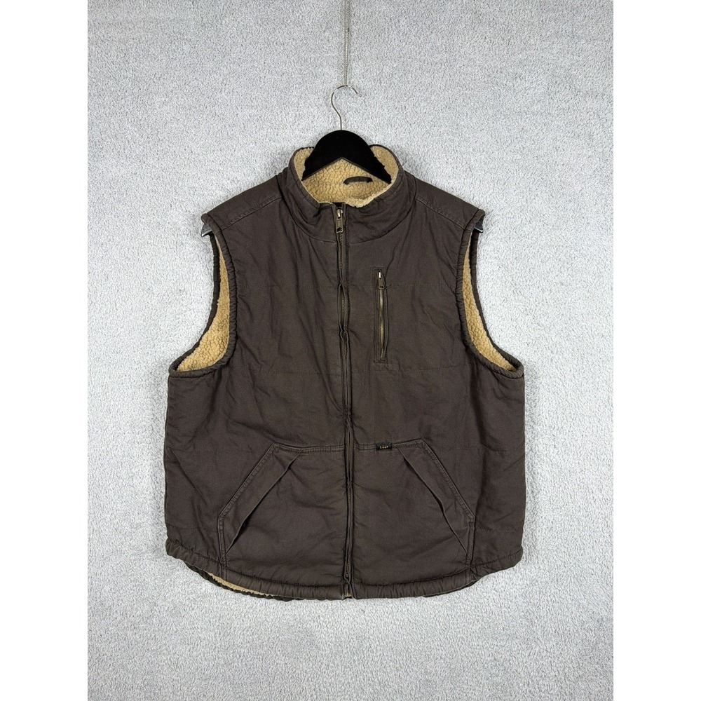 Lee Sherpa Lined Canvas Vest Mens L Full Zip Duck Chore Ranch Barn Gorpcore